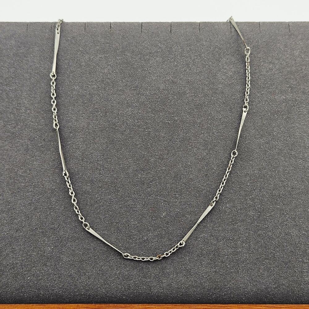 Silver Tone Bar Link Chain Necklace Minimalist Stackable Contemporary 16.5"